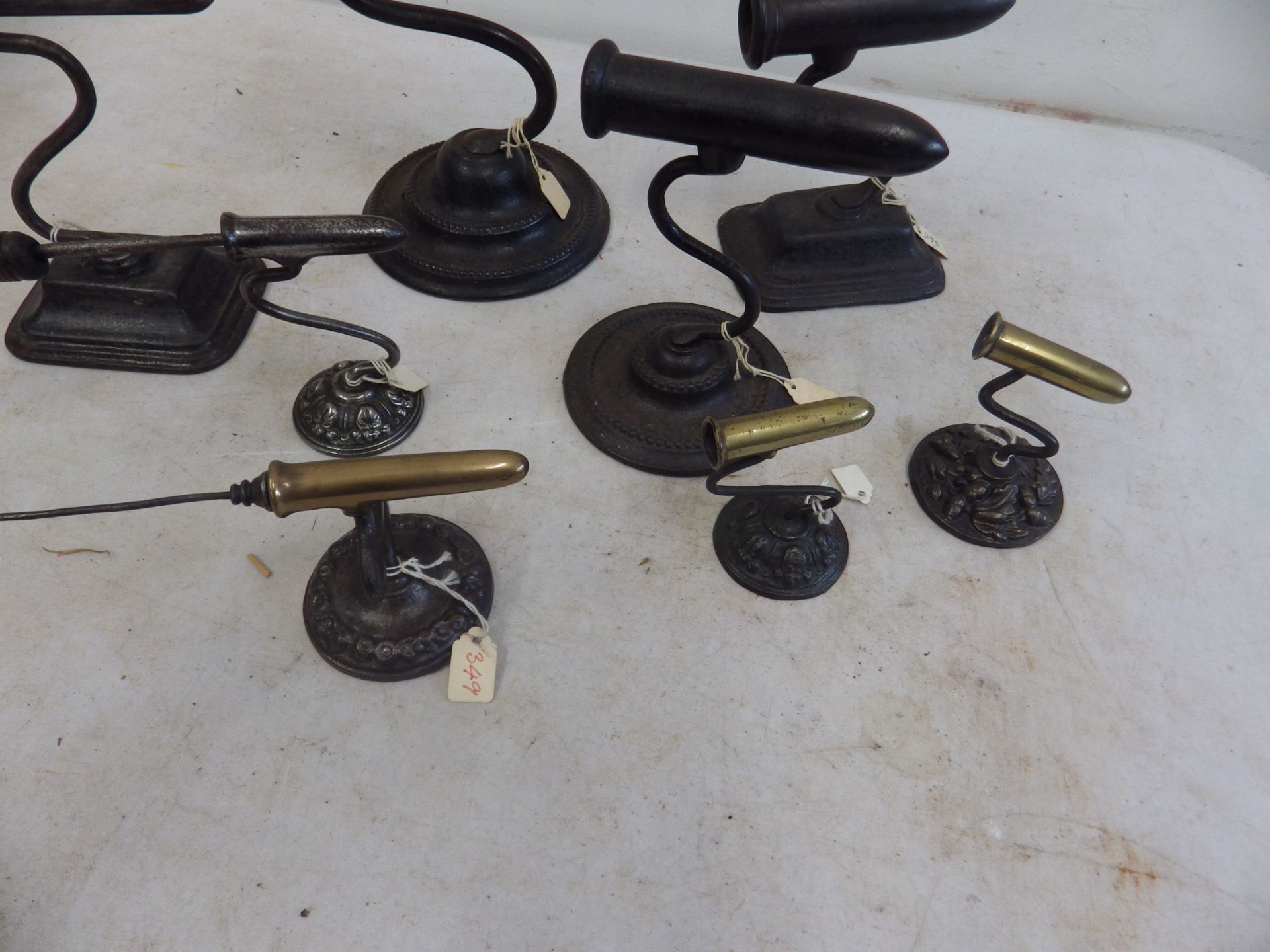 Assorted goffering, piping, Italian irons etc and stands including 3 with brass barrels, some with - Image 2 of 3