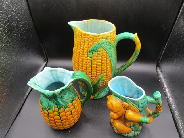 Majolica glazed jugs, one stamped Minton - Image 2 of 5