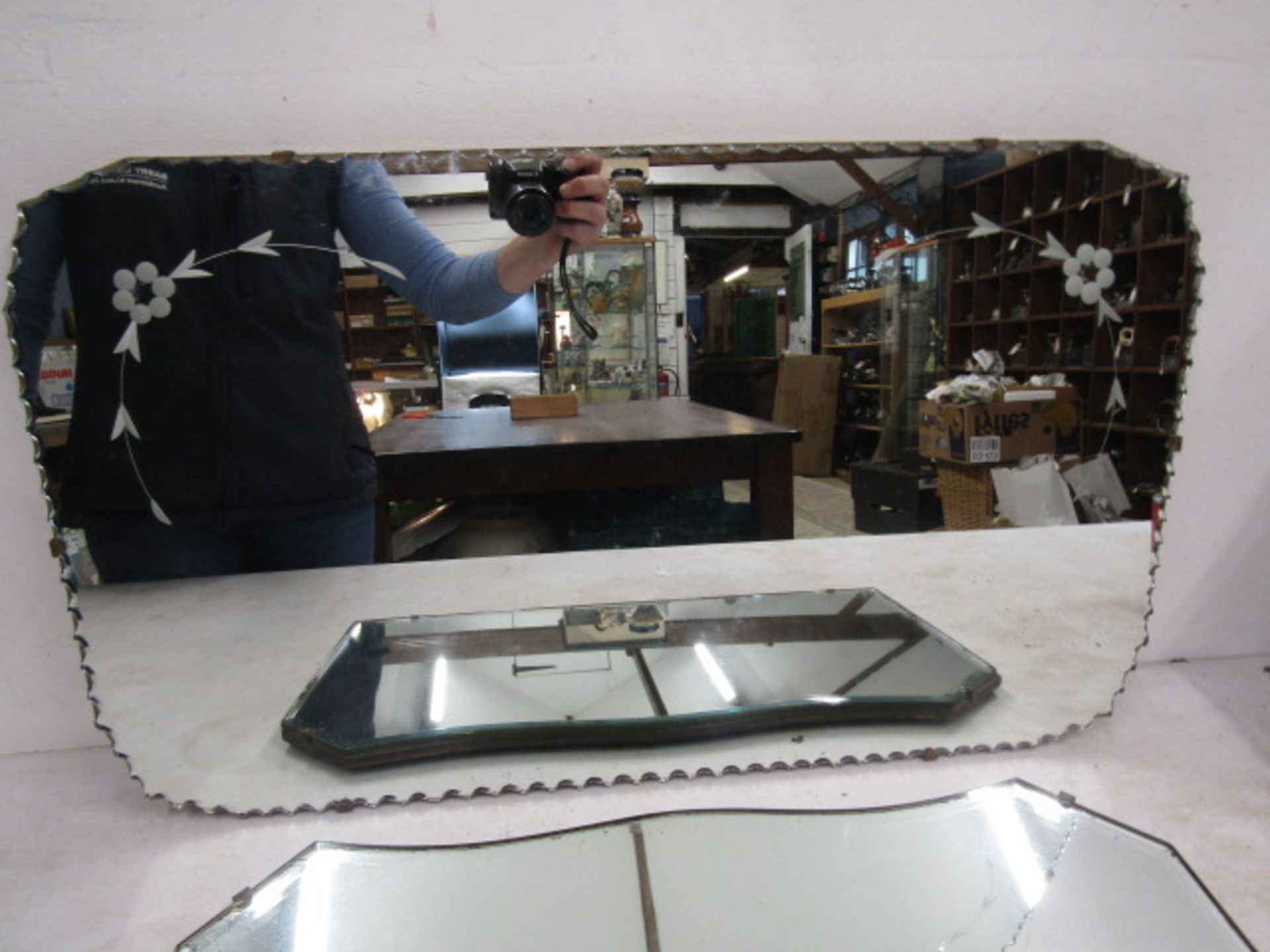 2 vintage mirrors one with etching and bevelled edge - Image 3 of 4