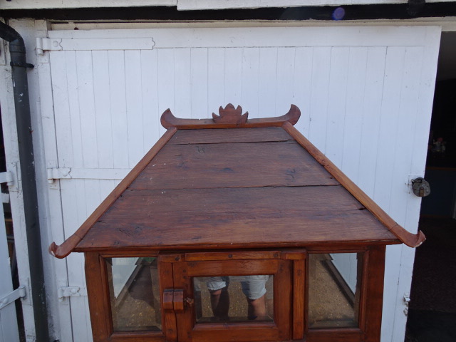 Hardwood Chinese birdcage style display cabinet on legs with 2 drawers and glazed door H190cm - Image 3 of 4