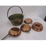 Brass jam pan and copper pans and mould