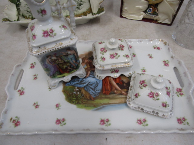 Vintage cheese/butter dish, bed warmer, Leonardo bird and part vanity set - Image 4 of 7