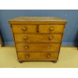 Miniature oak 2 short over 3 long chest of drawers (missing one knob) H44cm W42cm D29cm approx