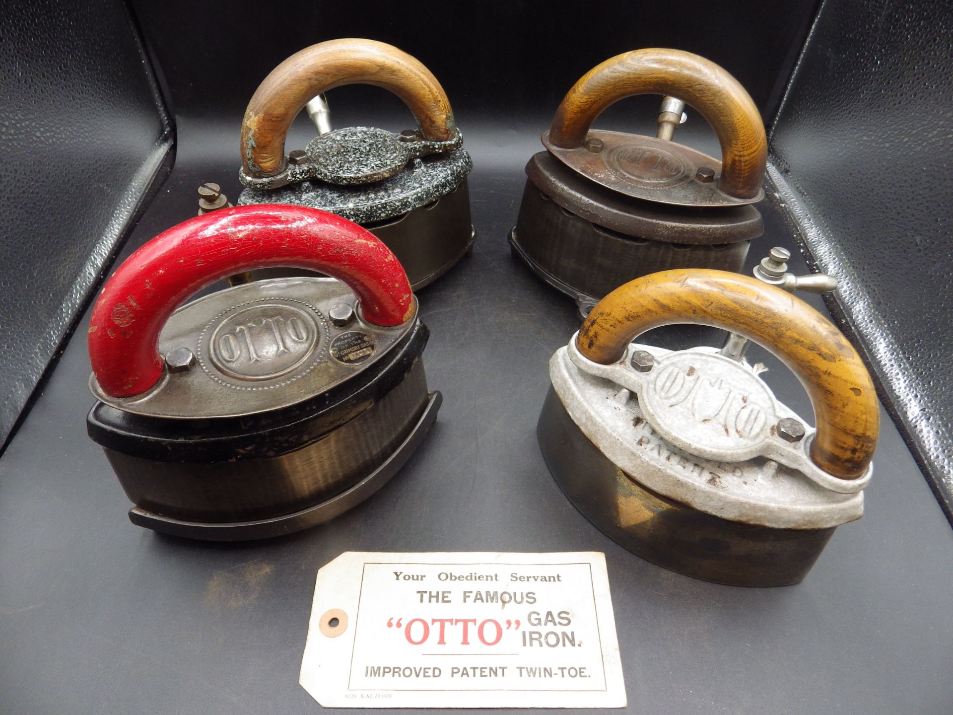 4 Otto gas irons to include one improved patent with disc stating property of the Grimsay Gas Co