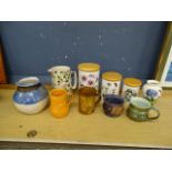 Portmeirion storage jars, vase and pottery to include Holkham Pottery etc