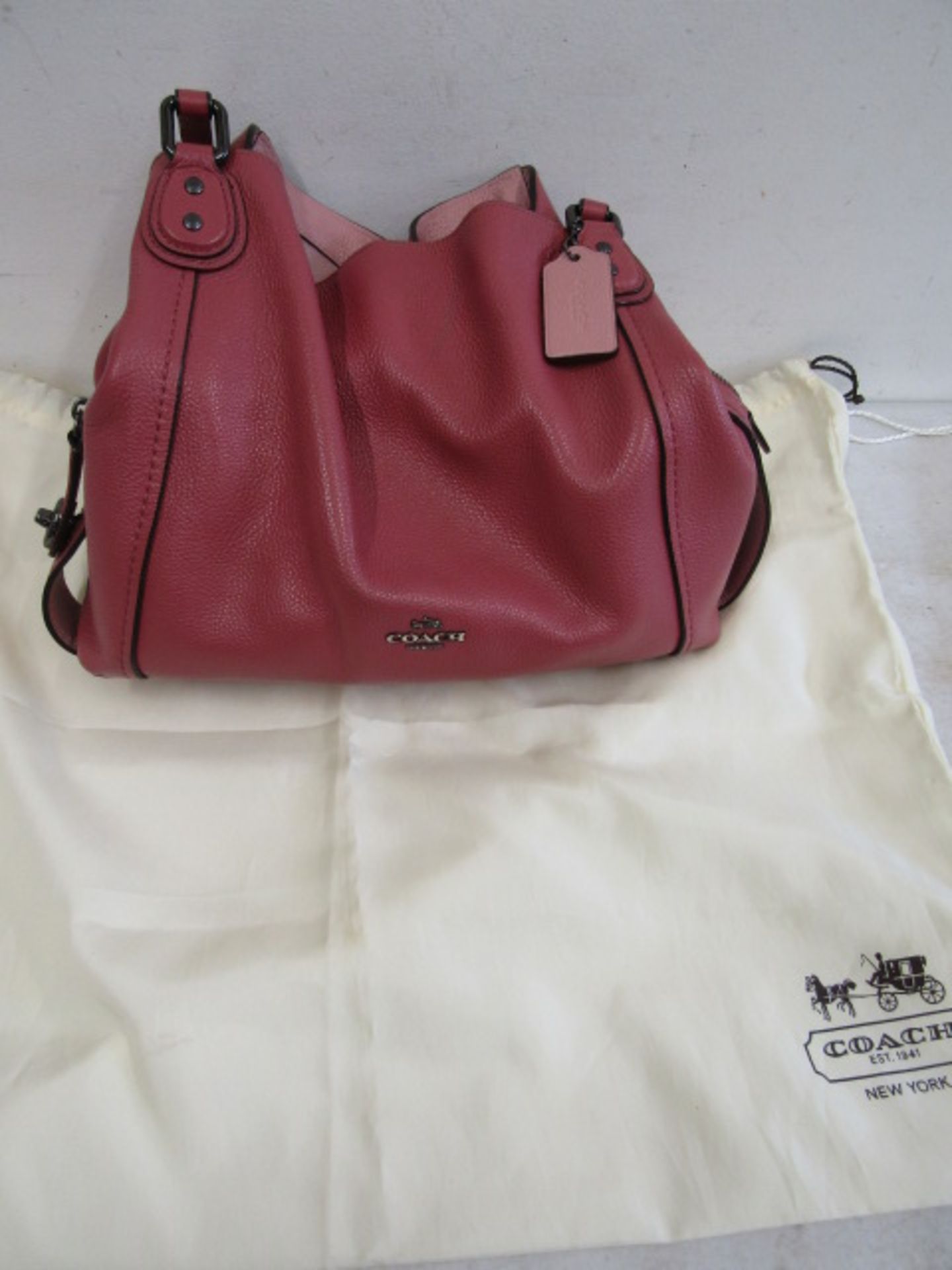 Coach pink pebble leather tote bag with dust bag