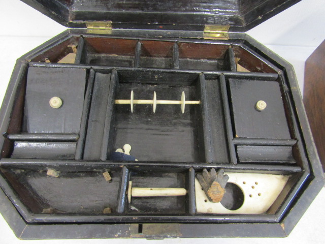 2 antique sewing boxes one with contents - Image 4 of 10