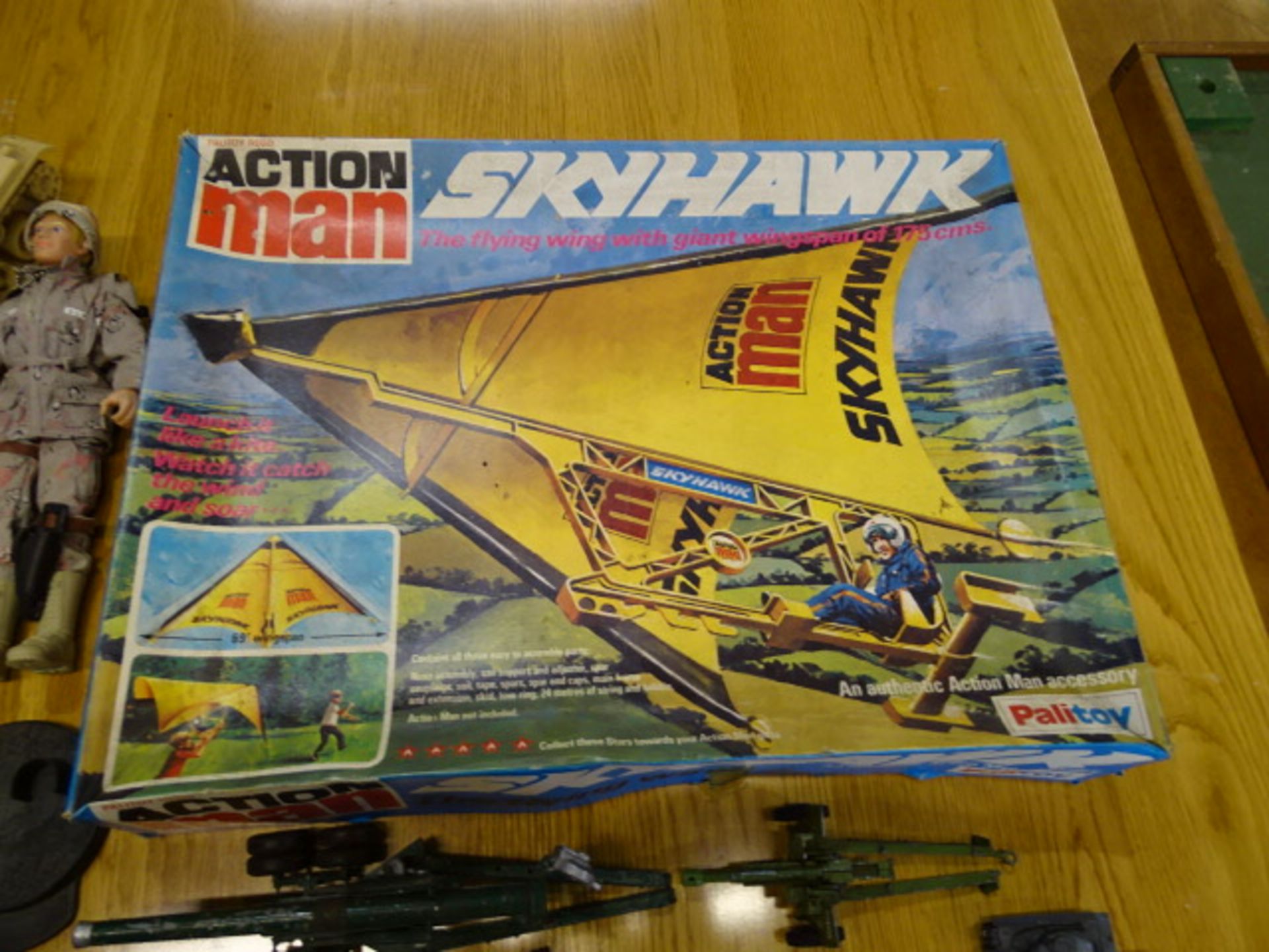 Vintage boxed Palitoy Action Man 'Skyhawk', G.I.JOE action figure and diecast cannons to include - Image 2 of 7