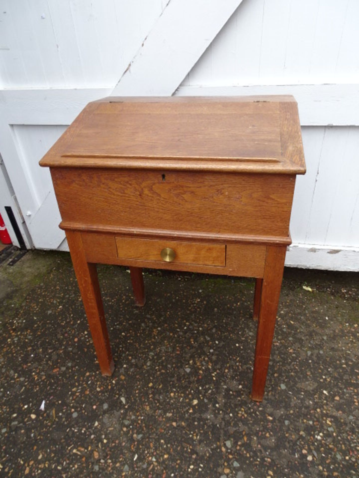 Antique oak lift top desk/bureau made in 1905 by Will Barrow of Southery, Norfolk H93cm W64cm