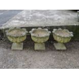 Set of 3 concrete garden urns/planters H43cm Diameter 49cm approx