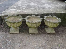 Set of 3 concrete garden urns/planters H43cm Diameter 49cm approx