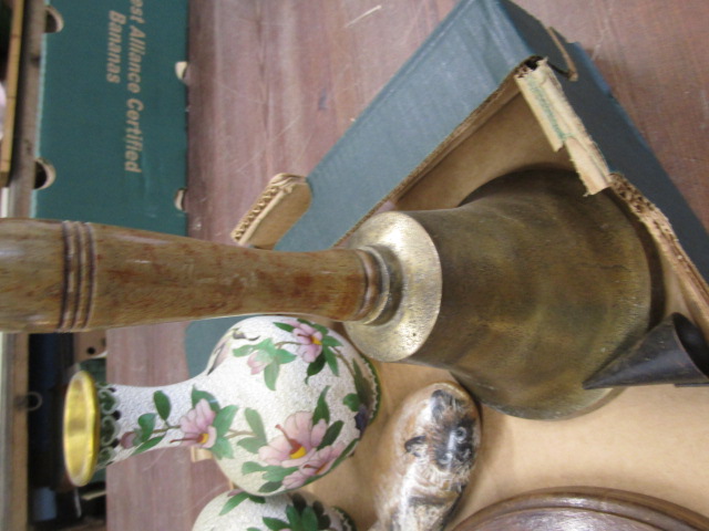 A treen bust and various collectables inc hand bell, cloisonne style vases, stone duck and brass - Image 5 of 6