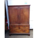 Mahogany linen press/cupboard with brass handles (needs some restoration, beading missing around