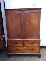 Mahogany linen press/cupboard with brass handles (needs some restoration, beading missing around