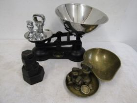 Salter scales and 3 sets weights with extra brass pans
