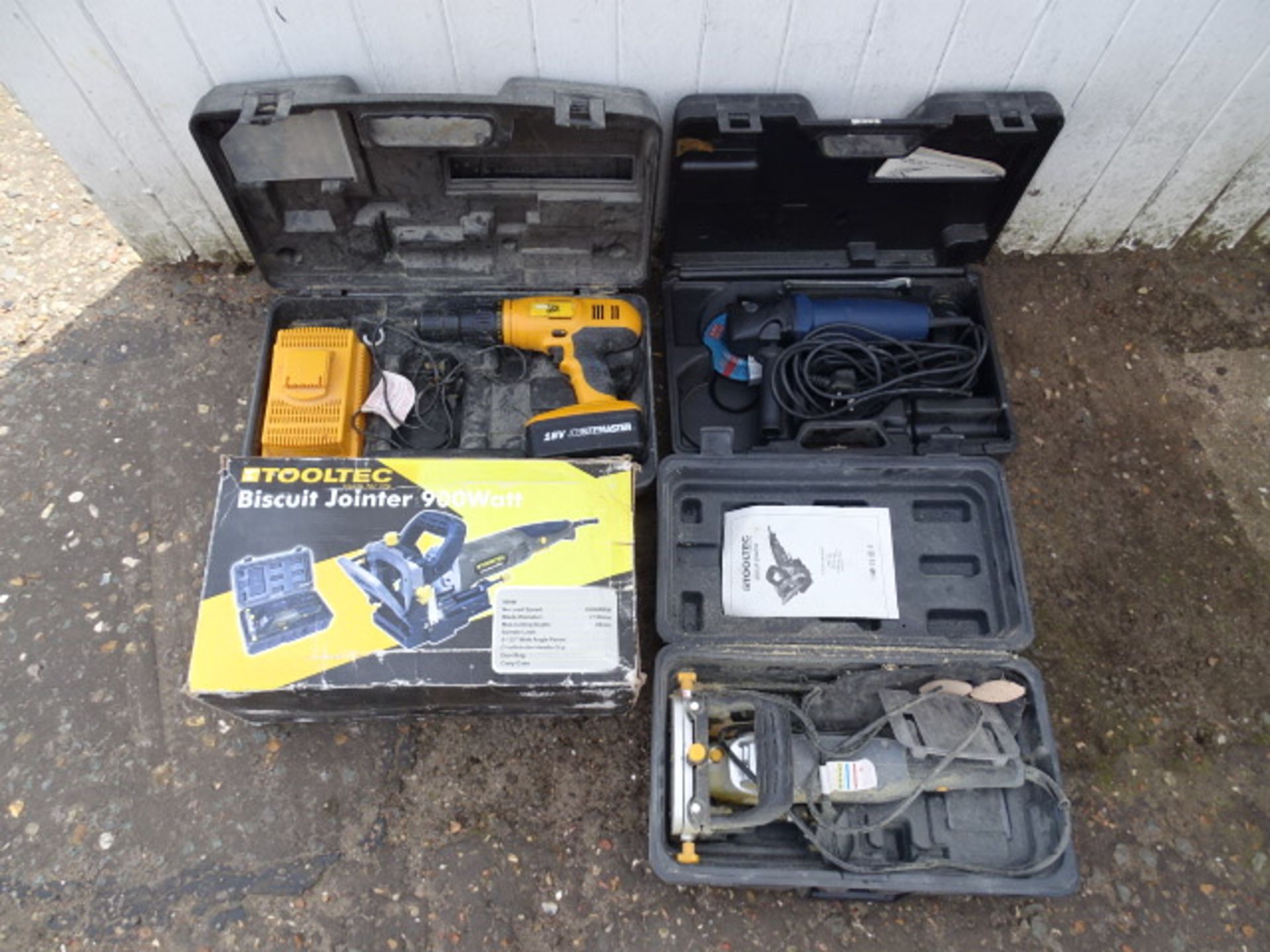 JCB cordless drill, angle grinder and Tooltec biscuit jointer