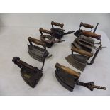 8 assorted gas irons to incl Humphrey patented 1913 USA with trivet, Welsbach No W230, Wallwin