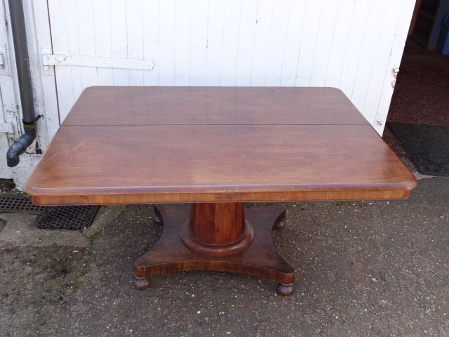 Mahogany tilt top dining table (missing brass screws, some woodworm to pedestal base and top needs