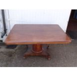 Mahogany tilt top dining table (missing brass screws, some woodworm to pedestal base and top needs