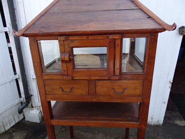 Hardwood Chinese birdcage style display cabinet on legs with 2 drawers and glazed door H190cm - Image 2 of 4