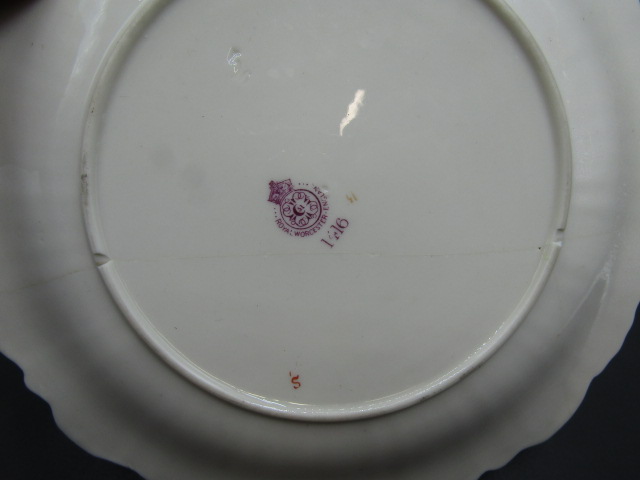 Royal Worcester hand painted plates, one has cracked and been repaired, the other is in good - Image 3 of 6