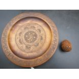 Treen plate and coquilla pomander