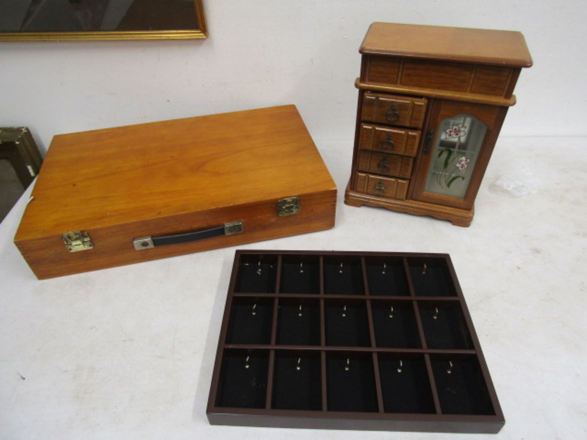 A jewellery box, display case and jewellery display stand