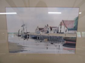 R Sayers? Blakeney Harbour watercolour 41x23cm