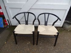 Pair of Wishbone chairs with woven seats