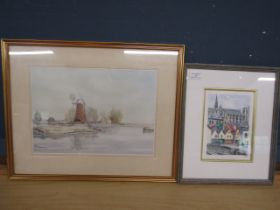 Jason Partner print and a watercolour signed Lezie of Atmiens- La Place du Don