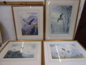 G Harrison ltd edition prints of game birds and bird of prey, 2 hand signed in pencil in margin in