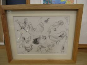 Julia Hulme pencil sketch of fowl titled Two Bridges Dartmoor oct 1986 27x22cm