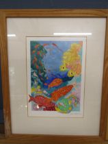 Julia Hulme watercolour of tropical fish 45x36cm