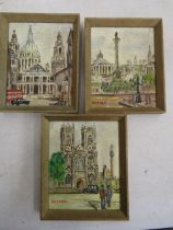 Wadman miniature oil on boards of London landmarks x 3 12x14cm