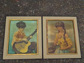 2 Signed oil on canvas portraits 50cm x 58cm approx 1960s monogrammed