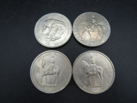 4 commemorative crowns  one of the 1977 jubilee coins has the inscription around the edge upside
