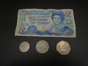 Falklands Islands £1 blue note plus 10x 5p also Saint Helia 50p plus 10p and 5p