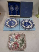 Wedgwood plates, Boxed crystal glasses and a Chinese dish