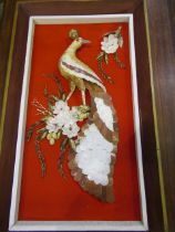 a quantity of pictures inc shell bird, dried flower display etc and a tiled tray