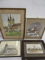 Watercolours, print and pastel paintings of churches