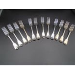 Set of 12 George III 'Fiddle' pattern forks - Hallmarked London 1817 by William Eley and William