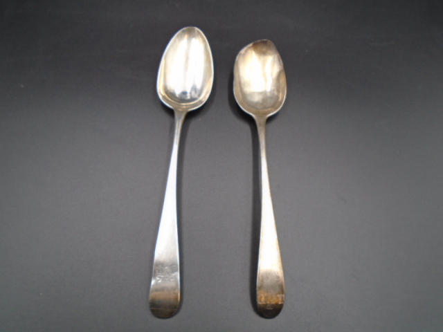 George III Silver spoon hallmarked London 1785 by Thomas Wallis (with duty mark) 55g and a George