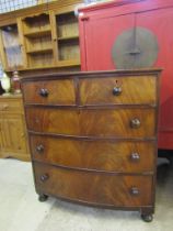 2 Short over 3 long mahogany veneered bow fronted chest of drawers (missing one handle) H113cm