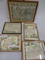 5 prints maps- Norfolk, Surrey, London Glostershire, America