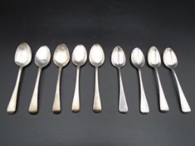 8 silver spoons  - 5 George IV x London 1824 by Hyam Hyams and 4 x George III London 1816 by John