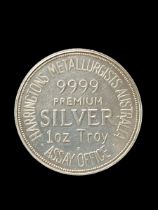 A rare Harringtons Metallurgists Australia Assay Office 9999 premium silver 1oz Troy, it is