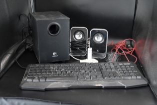 Computer gaming lot to include Nemesis Kane Pro LED gaming keyboard and mouse, Logitech LS21