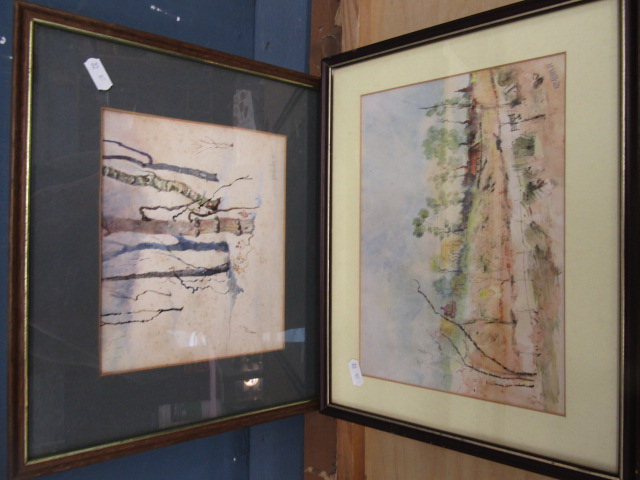2 signed watercolours of tree scenes
