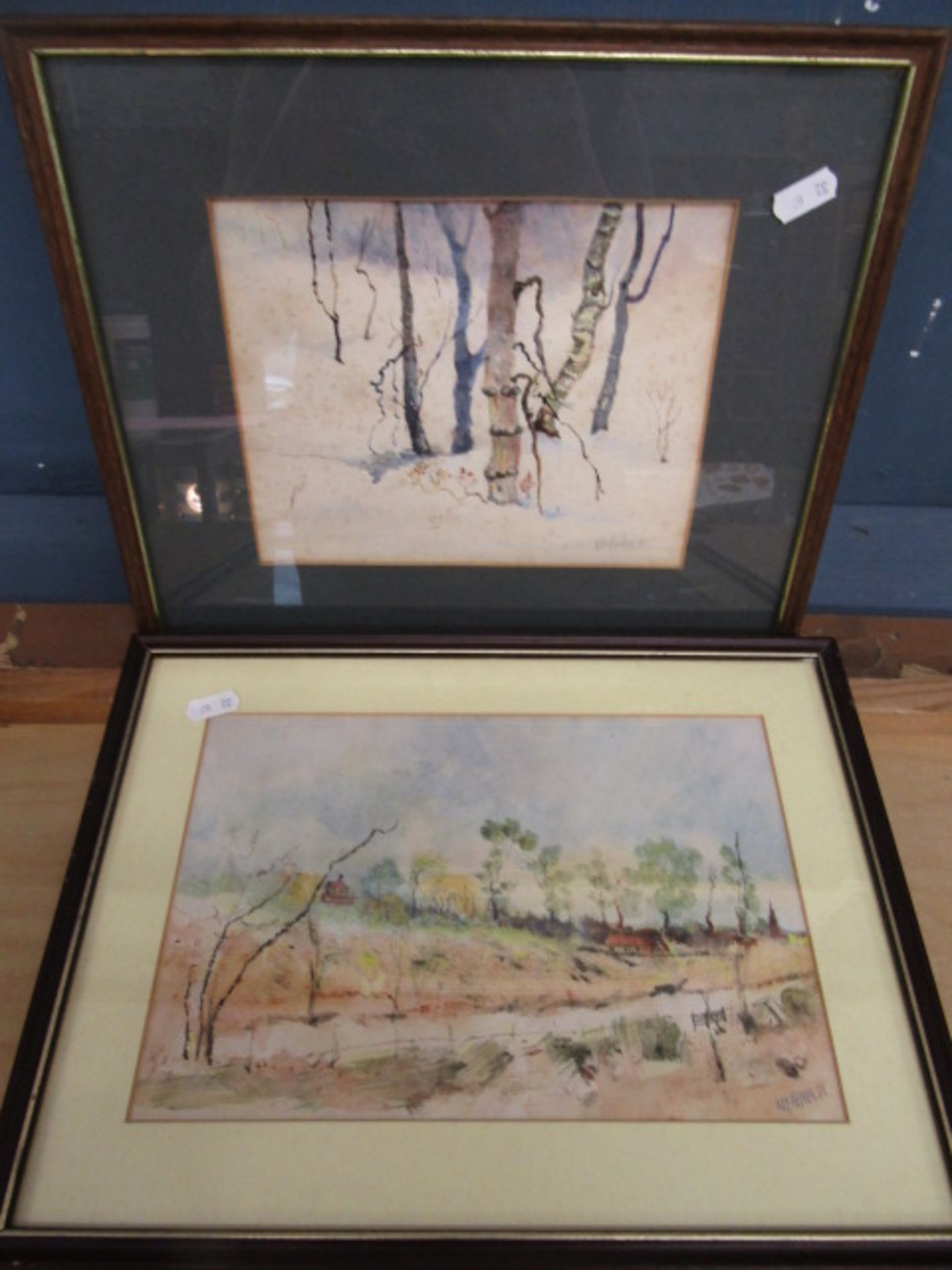 2 signed watercolours of tree scenes