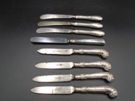 4 x silver handled scroll patterned Joseph Rodgers & Son Victorian knives, plus 4 other silver